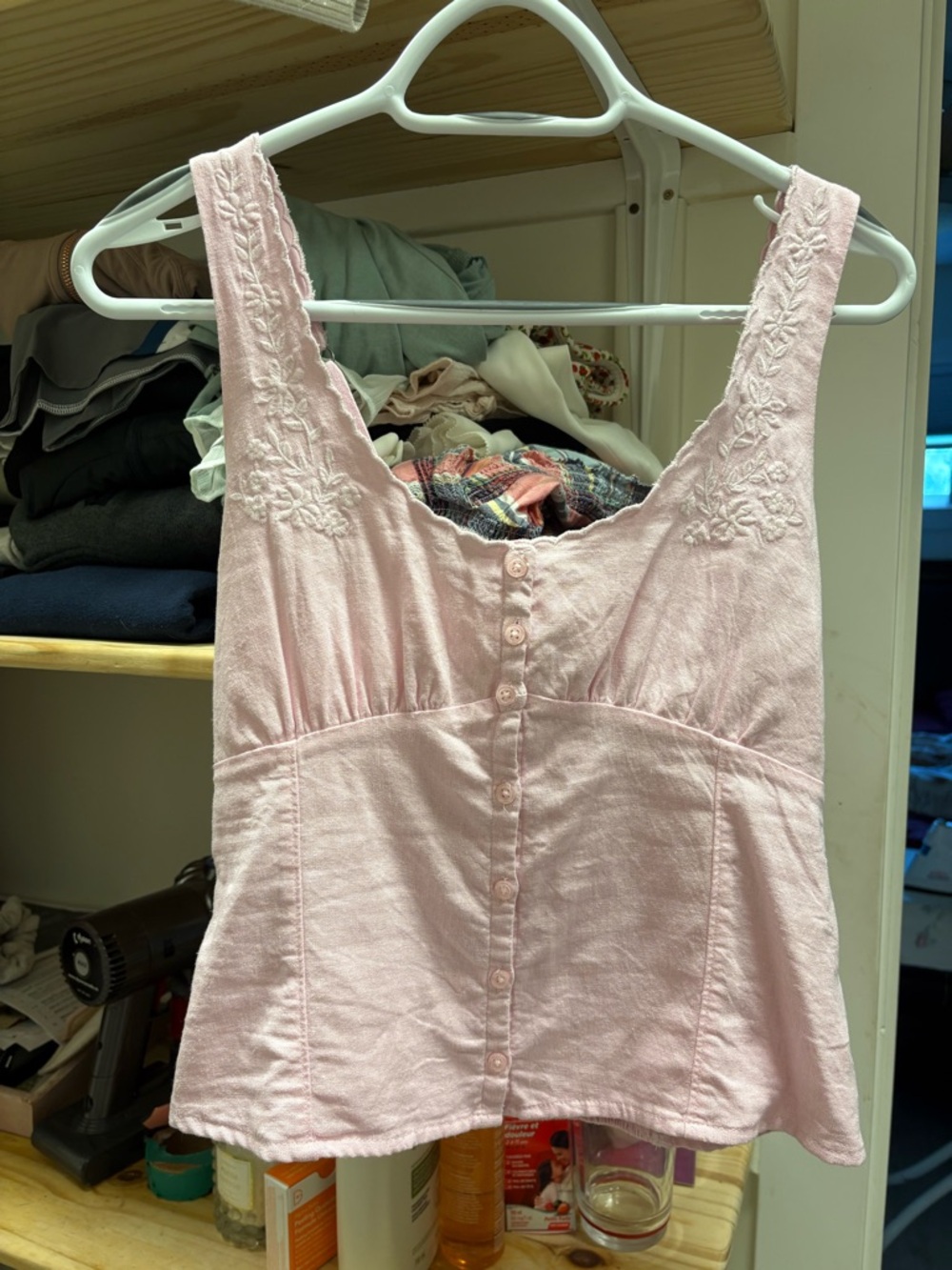 Hollister Light Pink Embroidered Button-Front Tank